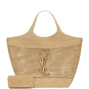 Bolso de rafia y monedero